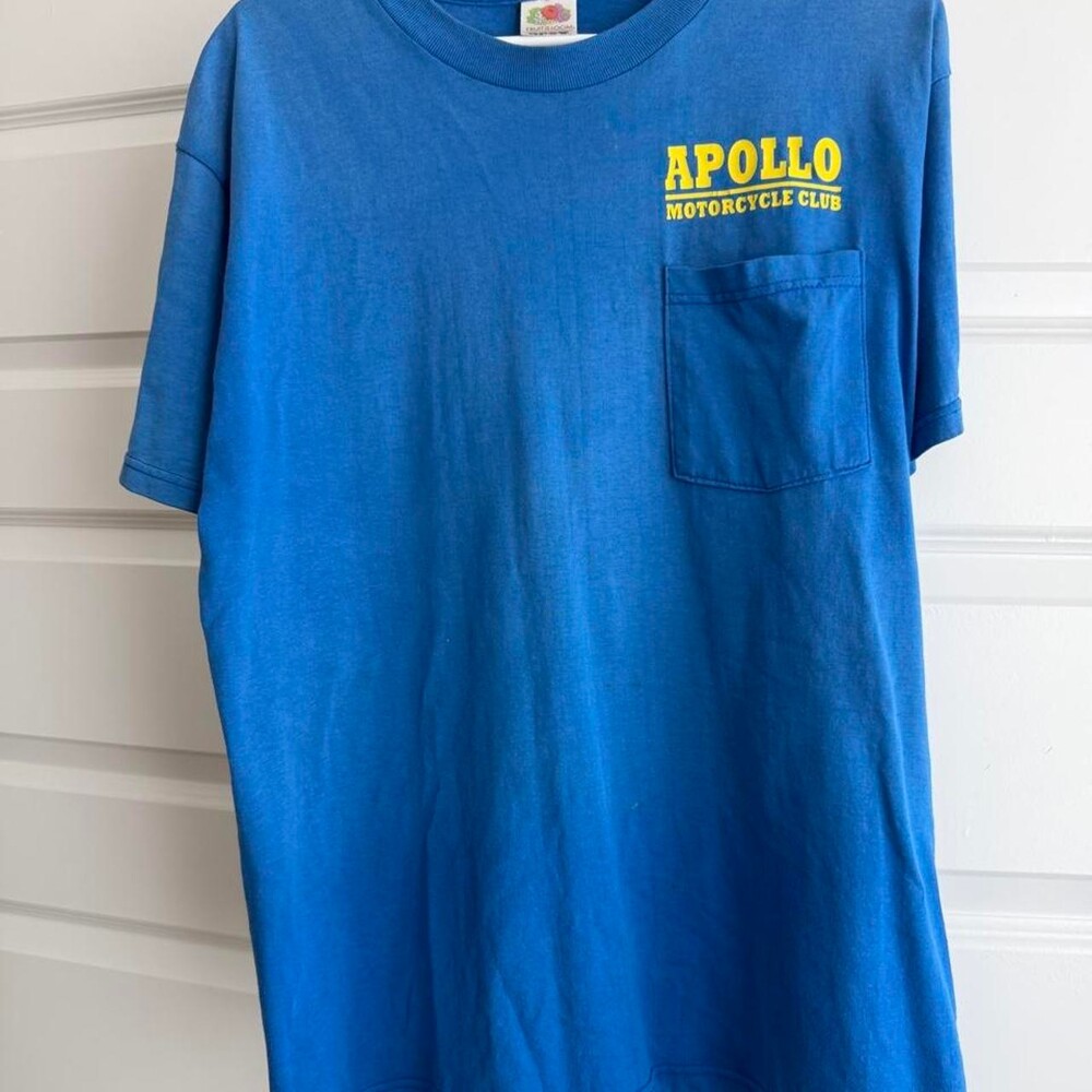 Vintage Apollo Motorcycle Club T-Shirt with yellow text reading 'APOLLO MOTORCYC